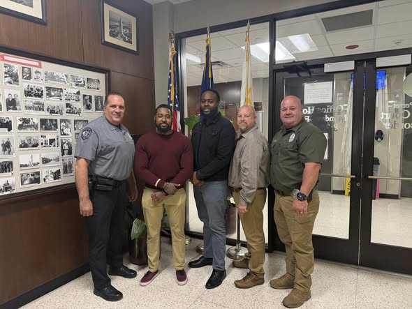Left to right: Assistant Chief Kenny Duhon, Jacob Abrams, Jalen Joseph, Marc Wright, Chief Jean Paul Broussard